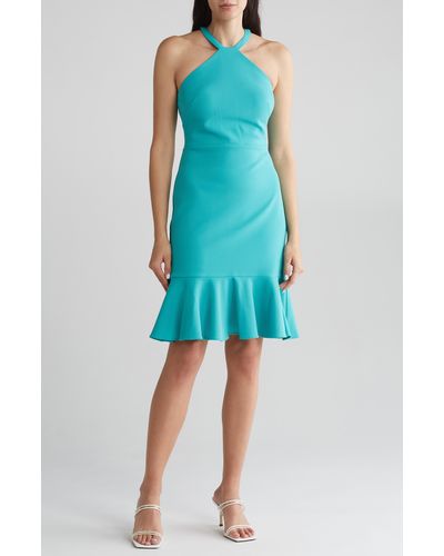 Vince Camuto Halter Neck Flounce Hem Cocktail Dress - Blue