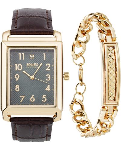Jones New York Diamond Accent Three-hand Quartz Watch & Id Bracelet Set - Brown