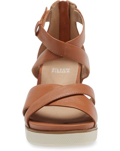 Eileen Fisher Sally Wedge Sandal In Camel Leather At Nordstrom Rack - Brown