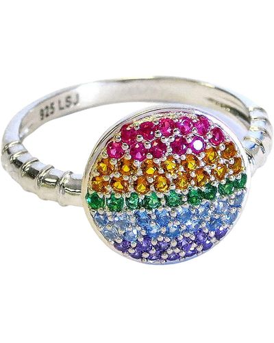 Liza Schwartz Circle Rainbow Embellished Ring - Metallic