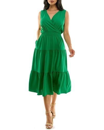 Nina Leonard Tiered Midi Dress - Green