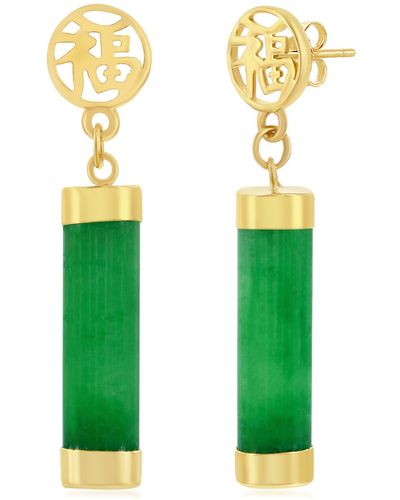 Simona 14k Yellow Gold & Jade Cylinder Drop Earrings - Green