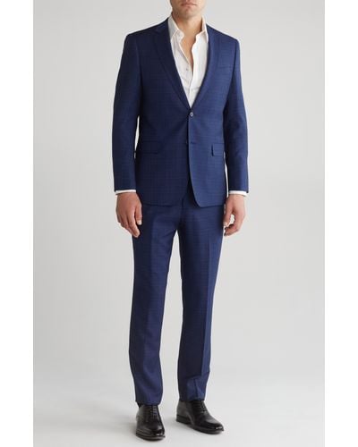 Class Roberto Cavalli Slim Fit Windowpane Wool Blend Suit - Blue