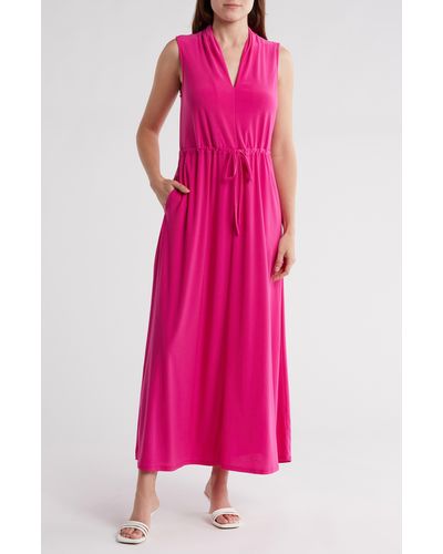 1.STATE V-neck Drawstring Waist Dress - Pink
