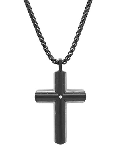 HMY Jewelry Black Ip Stainless Steel Cross Pendant Necklace