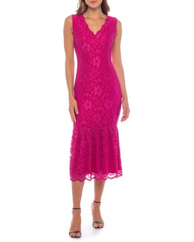 Marina Scallop Lace Sleeveless Midi Dress - Pink