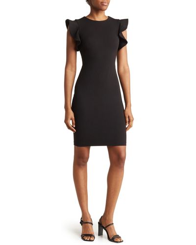 Calvin Klein Ruffle Shoulder Sheath Dress - Black