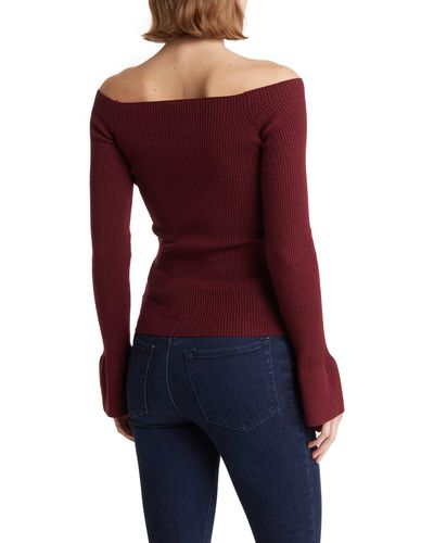 Seven7 Off The Shoulder Wool & Cotton Blend Sweater - Red