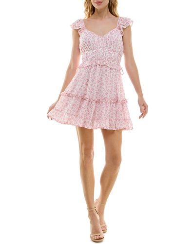 ROW A Floral Ruffle Dress - Pink