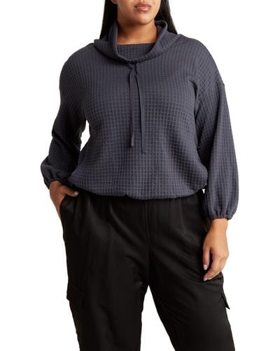 Max Studio Waffle Knit Long Sleeve Pullover - Black