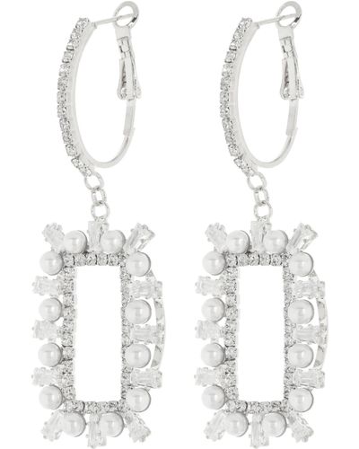 Tasha Imitation Pearl & Crystal Frame Drop Earrings - White