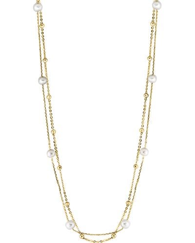 Effy 14k Gold Plated Sterling Silver 6mm Freshwater Pearl Station Layered Necklace - Yellow