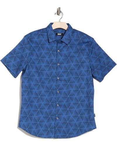 DKNY Razi Short Sleeve Stretch Button-up Shirt - Blue