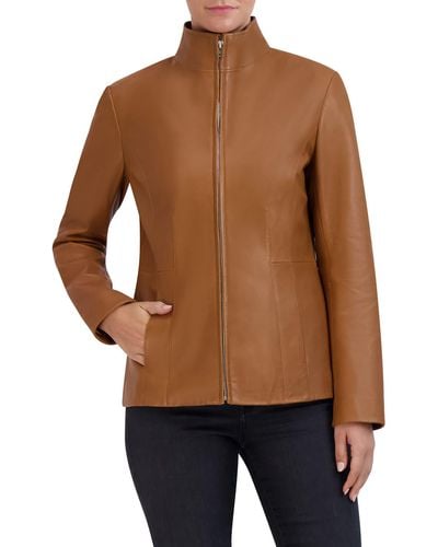 Cole Haan Wing Collar Leather Jacket - Brown