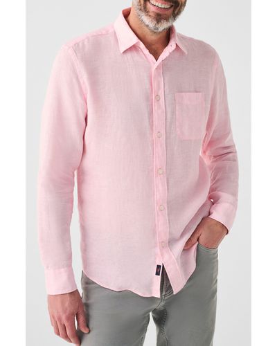 Faherty Laguna Solid Linen Button-up Shirt - Pink
