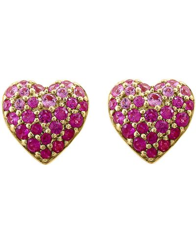 Effy 14k Yellow Gold Pavé Pink Sapphire & Ruby Heart Stud Earrings - Red