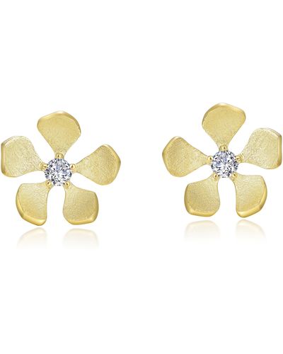 Lafonn 14k Gold Plated Sterling Silver Simulated Diamond Flower Stud Earrings - Metallic
