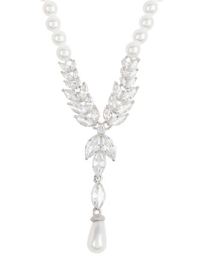 Nordstrom Cubic Zirconia & Imitation Pearl Y-necklace - White