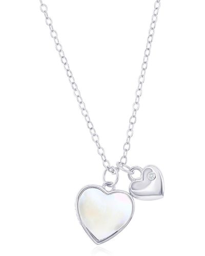 Simona Mother Of Pearl & Cubic Zirconia Heart Charm Necklace - White