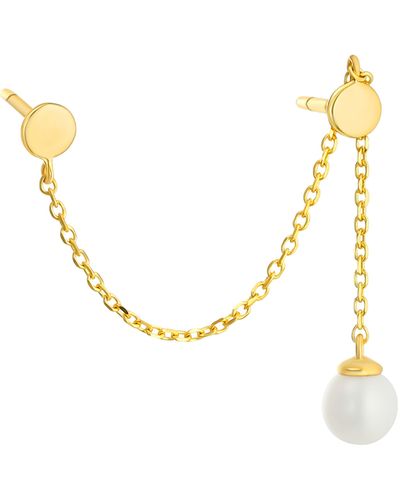 CANDELA JEWELRY 14k Gold Freshwater Pearl Double Piercing Earring - Metallic