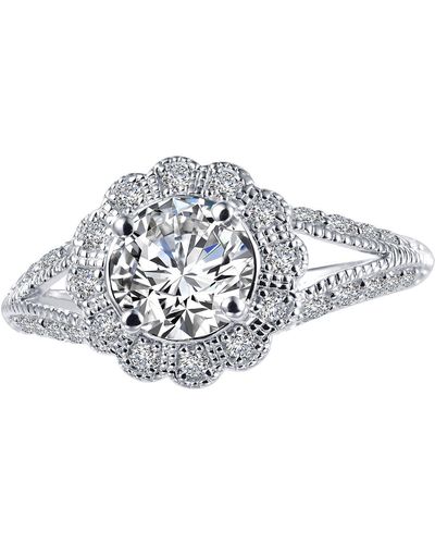 Lafonn Platinum Sterling Silver Simulated Diamond Split Shank Vintage Bridal Ring - White