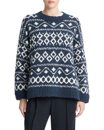 Vince Nordic Fair Isle Crewneck Sweater - Blue
