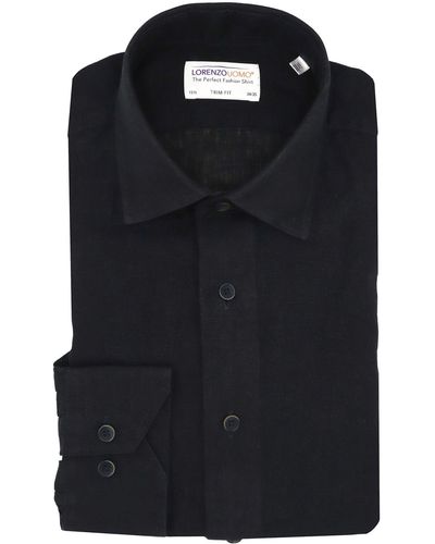 Lorenzo Uomo Solid Linen Trim Fit Dress Shirt - Black