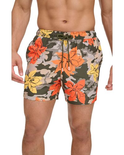 Calvin Klein Modern Euro Logo Piping Swim Trunks - Orange