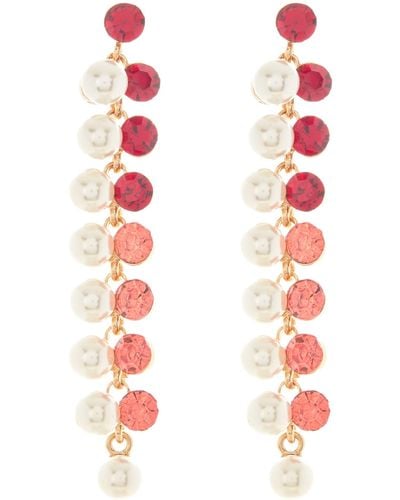 Cara Mutlicolor Crystal & Imitation Pearl Drop Earrings - Red