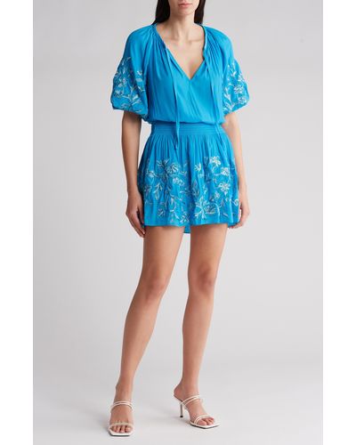Ramy Brook Keanu Embroidered Floral Dress - Blue