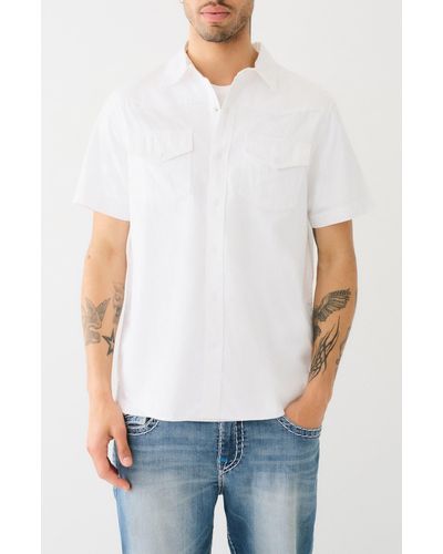 True Religion Short Sleeve Cotton Button-up Shirt - White