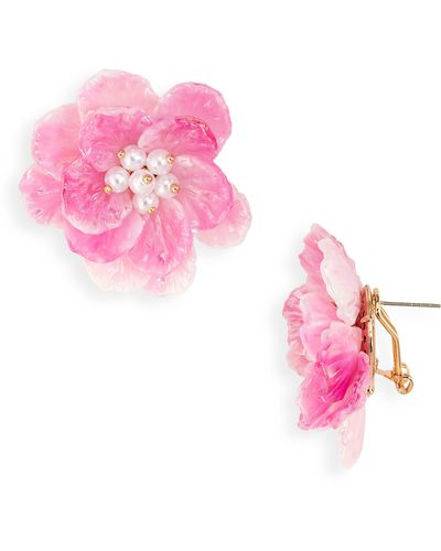 Tasha Floral Imitation Pearl Stud Earrings - Pink