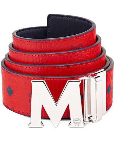 MCM Logo Buckle Reversible Belt - Red