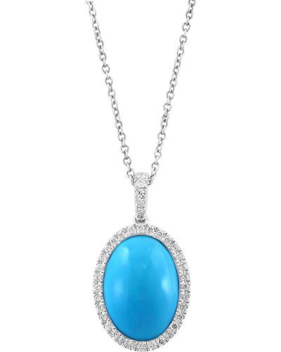 Effy 14k White Gold Diamond Turquoise Pendant Necklace - Blue