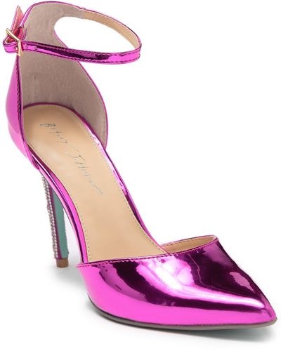 Betsey Johnson Ginger Crystal Embellished Ankle Strap Pump In Fuchsia At Nordstrom Rack - Purple