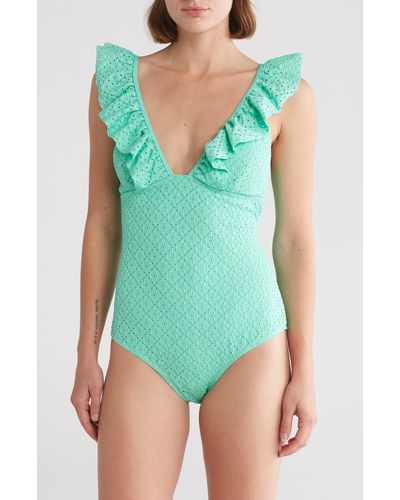Betsey Johnson Ruffle One-piece Swimsuit - Green
