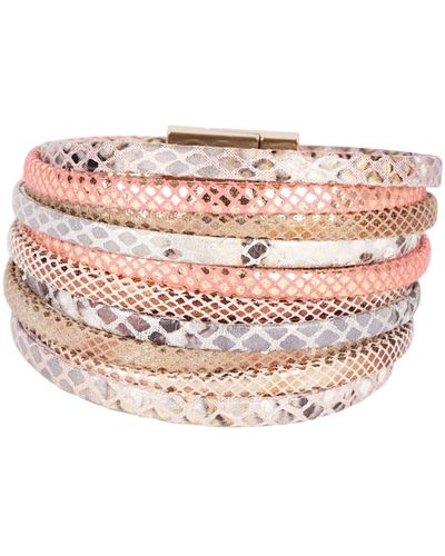 Saachi Multi Strand Snake Print Faux Leather Layered Bracelet - Pink