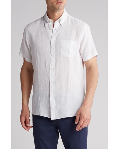 Brooks Brothers Regular Fit Short Sleeve Linen Button-down Shirt - White
