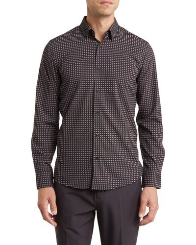 14th & Union Trim Fit Geometric Dot Performance Dress Shirt - Gray