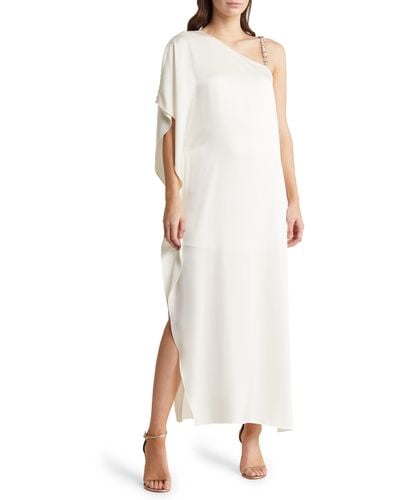 Alice + Olivia Alice + Olivia Tae Crystal Strap Asymmetric Maxi Dress - White