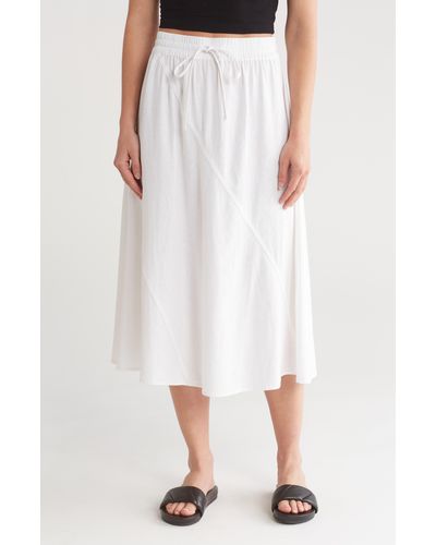 DKNY Linen Blend Drawstring Maxi Skirt - White
