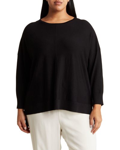 Adrianna Papell Boat Neck Tunic Sweater - Black