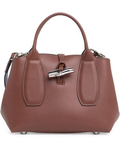 Longchamp Roseau Box Leather Crossbody Bag - Purple