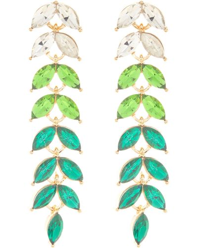 Cara Leaf Ombré Crystal Linear Drop Earrings - Green