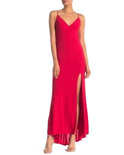 Jump Apparel Plunge V-neck Jersey Gown - Red