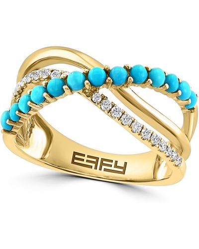 Effy 14k Yellow Gold Diamond Turqoise Ring - Blue