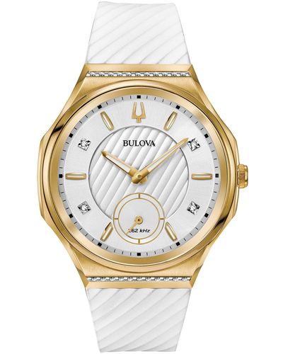 Bulova Curv Gold Diamond White Dial Rubber Strap Watch - Metallic