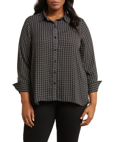 Max Studio Circle Stripe Long Sleeve Button-up Shirt - Black
