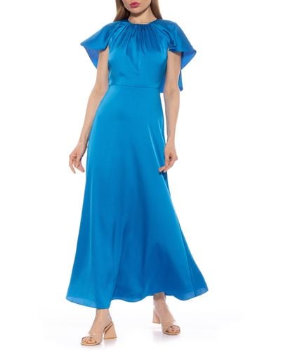 Alexia Admor Danica Capelet Sleeve Satin Maxi Dress - Blue