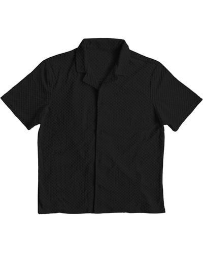 FLEECE FACTORY Terry Square Short Sleeve Button-up Shirt - Black